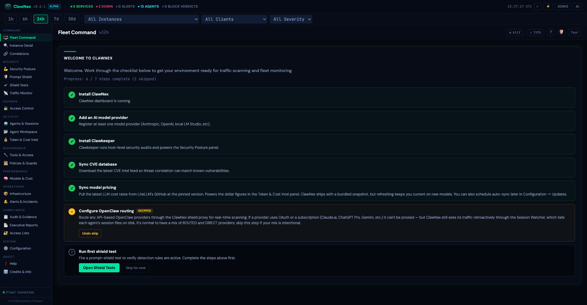 ClawNex Dashboard — Fleet Command